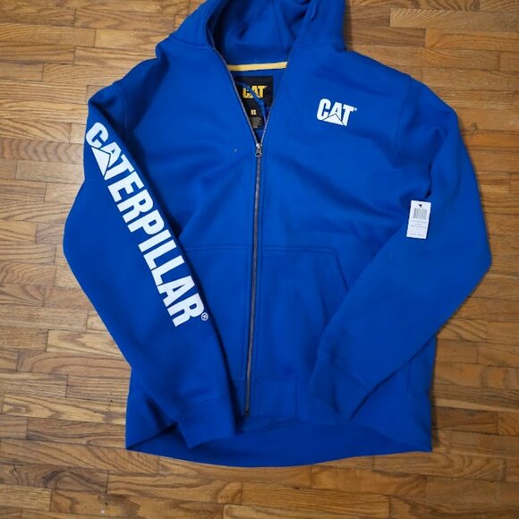 CAT Caterpillar Trademark Full Zip Hoodie Sweatshirt Memphis Blue Men’s XL NWT W - Picture 2 of 4